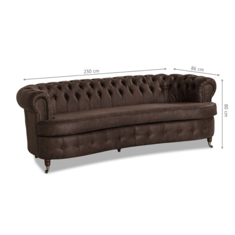 Chesterfield Deluxe 3-θέσιoς Κυρτός Καναπές Vintage Όψη Δέρματος Σκούρο Καφέ 230x86x80cm