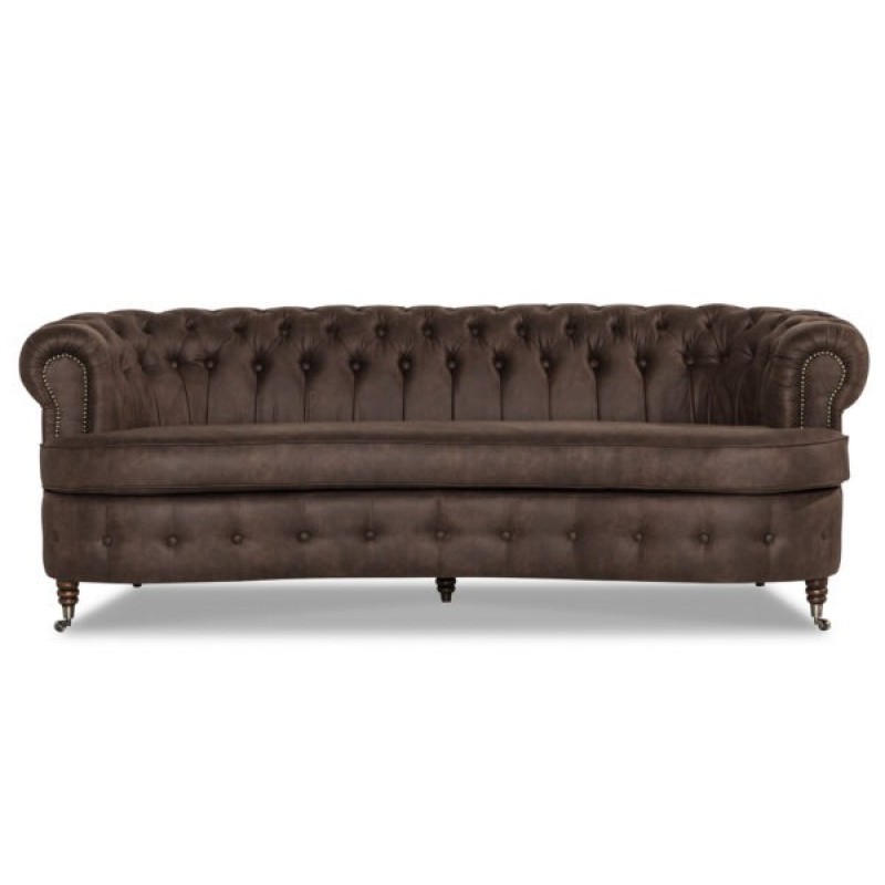 Chesterfield Deluxe 3-θέσιoς Κυρτός Καναπές Vintage Όψη Δέρματος Σκούρο Καφέ 230x86x80cm