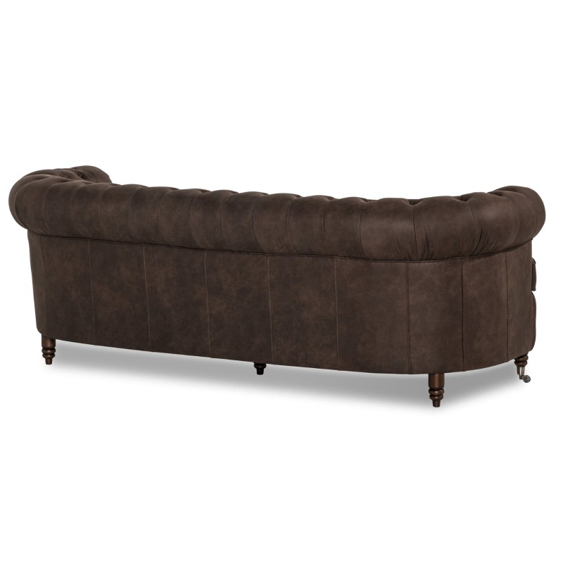 Chesterfield Deluxe 3-θέσιoς Κυρτός Καναπές Vintage Όψη Δέρματος Σκούρο Καφέ 230x86x80cm