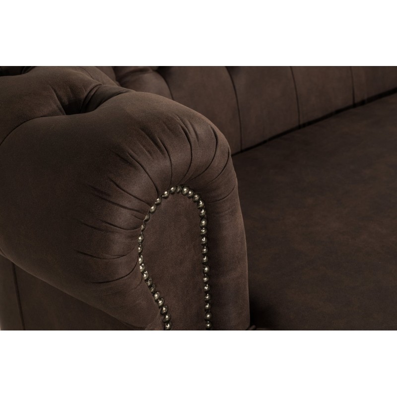 Chesterfield Deluxe 3-θέσιoς Κυρτός Καναπές Vintage Όψη Δέρματος Σκούρο Καφέ 230x86x80cm
