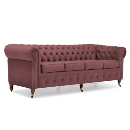 Chesterfiled Deluxe Καναπές 4θέσιος Βελούδο Σάπιο Μήλο 238×86×80cm