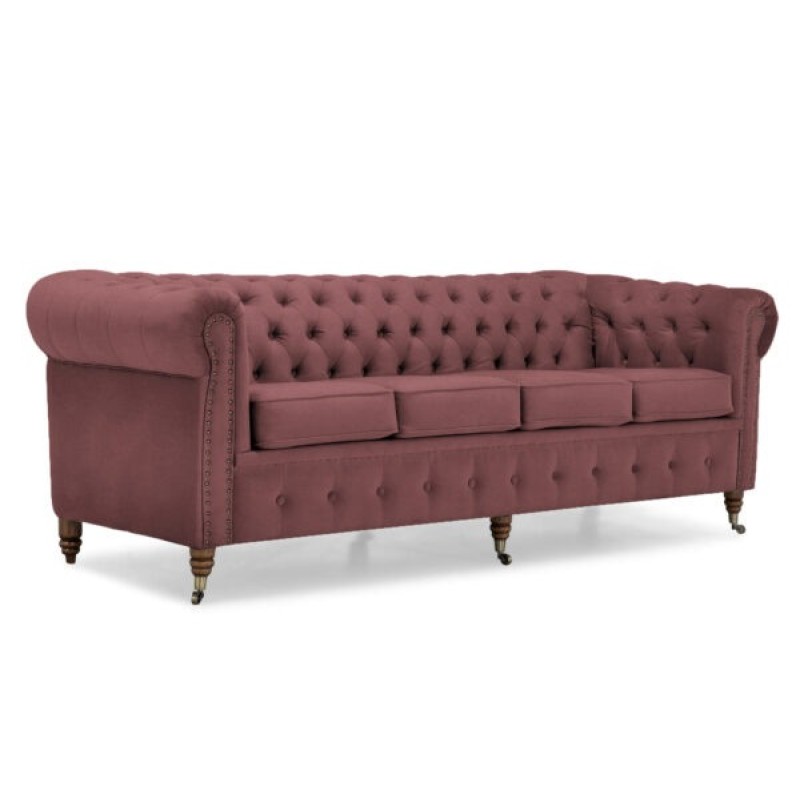 Chesterfiled Deluxe Καναπές 4θέσιος Βελούδο Σάπιο Μήλο 238×86×80cm