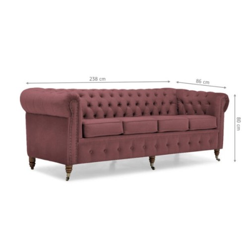 Chesterfiled Deluxe Καναπές 4θέσιος Βελούδο Σάπιο Μήλο 238×86×80cm