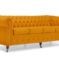 Chesterfiled Deluxe Καναπές 4θέσιος Βελούδο Μουσταρδί 238×86×80cm