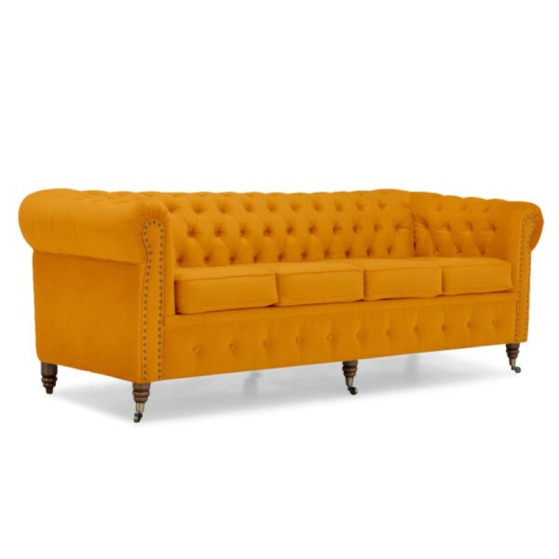 Chesterfiled Deluxe Καναπές 4θέσιος Βελούδο Μουσταρδί 238×86×80cm