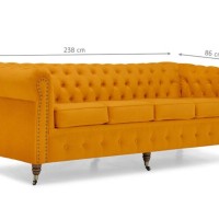 Chesterfiled Deluxe Καναπές 4θέσιος Βελούδο Μουσταρδί 238×86×80cm