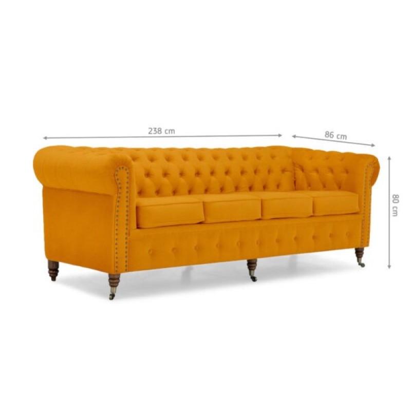 Chesterfiled Deluxe Καναπές 4θέσιος Βελούδο Μουσταρδί 238×86×80cm