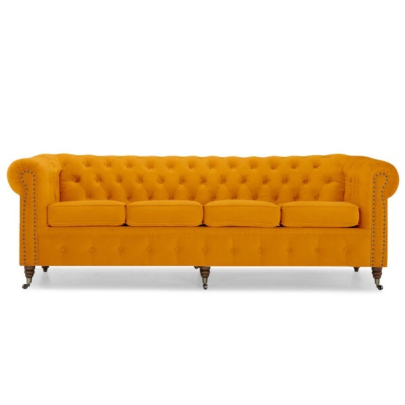 Chesterfiled Deluxe Καναπές 4θέσιος Βελούδο Μουσταρδί 238×86×80cm