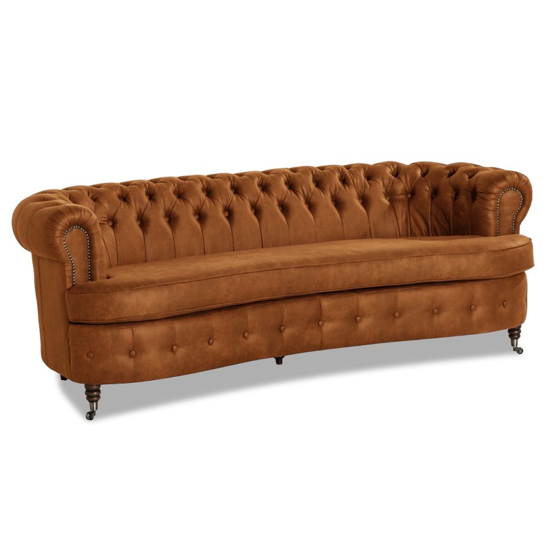 Chesterfield Deluxe 3-θέσιoς Κυρτός Καναπές Vintage Όψη Δέρματος Καφέ-Κονιάκ 230x86x80cm