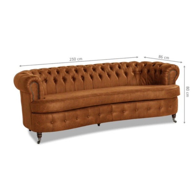 Chesterfield Deluxe 3-θέσιoς Κυρτός Καναπές Vintage Όψη Δέρματος Καφέ-Κονιάκ 230x86x80cm