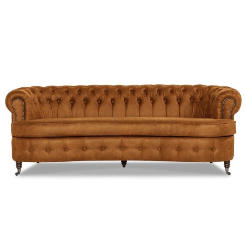 Chesterfield Deluxe 3-θέσιoς Κυρτός Καναπές Vintage Όψη Δέρματος Καφέ-Κονιάκ 230x86x80cm