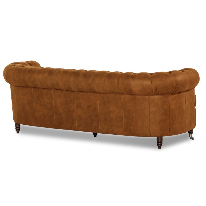 Chesterfield Deluxe 3-θέσιoς Κυρτός Καναπές Vintage Όψη Δέρματος Καφέ-Κονιάκ 230x86x80cm