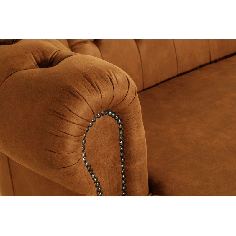 Chesterfield Deluxe 3-θέσιoς Κυρτός Καναπές Vintage Όψη Δέρματος Καφέ-Κονιάκ 230x86x80cm