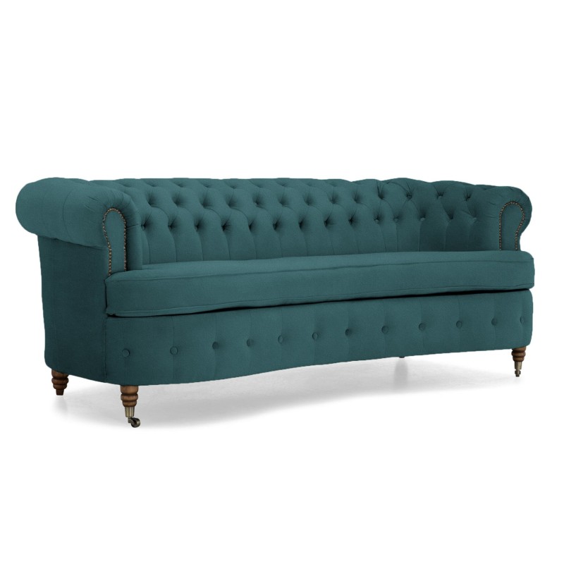 Chesterfield Deluxe 3-θέσιoς Κυρτός Καναπές Βελούδο Πετρόλ 230x86x80cm