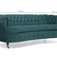 Chesterfield Deluxe 3-θέσιoς Κυρτός Καναπές Βελούδο Πετρόλ 230x86x80cm