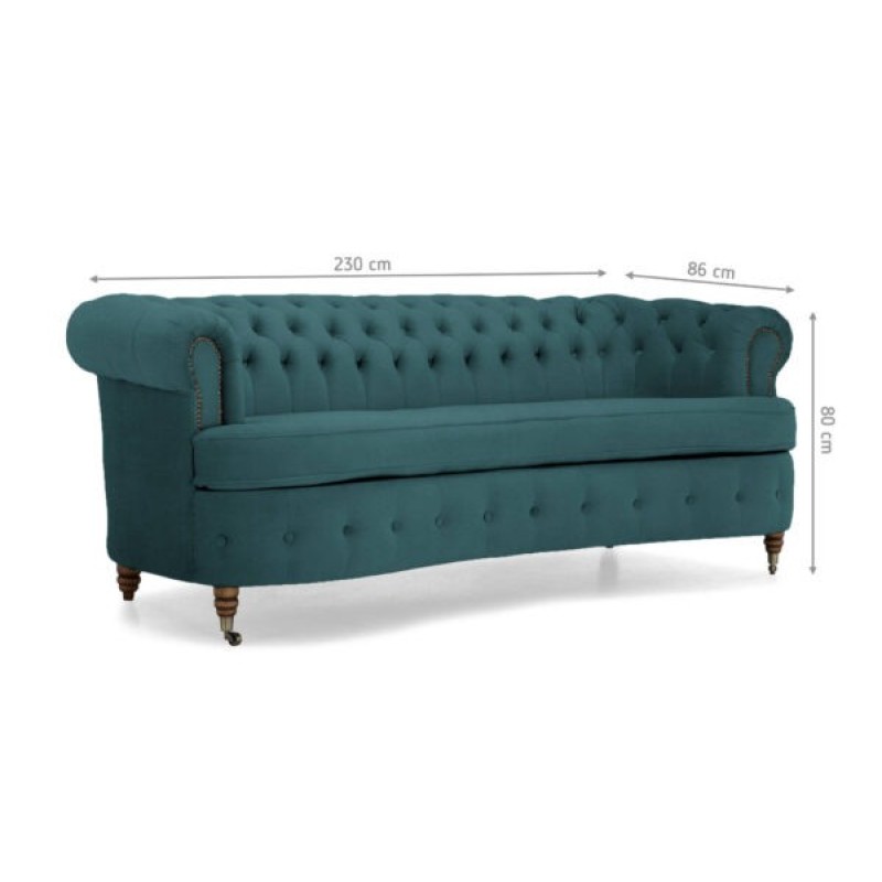 Chesterfield Deluxe 3-θέσιoς Κυρτός Καναπές Βελούδο Πετρόλ 230x86x80cm