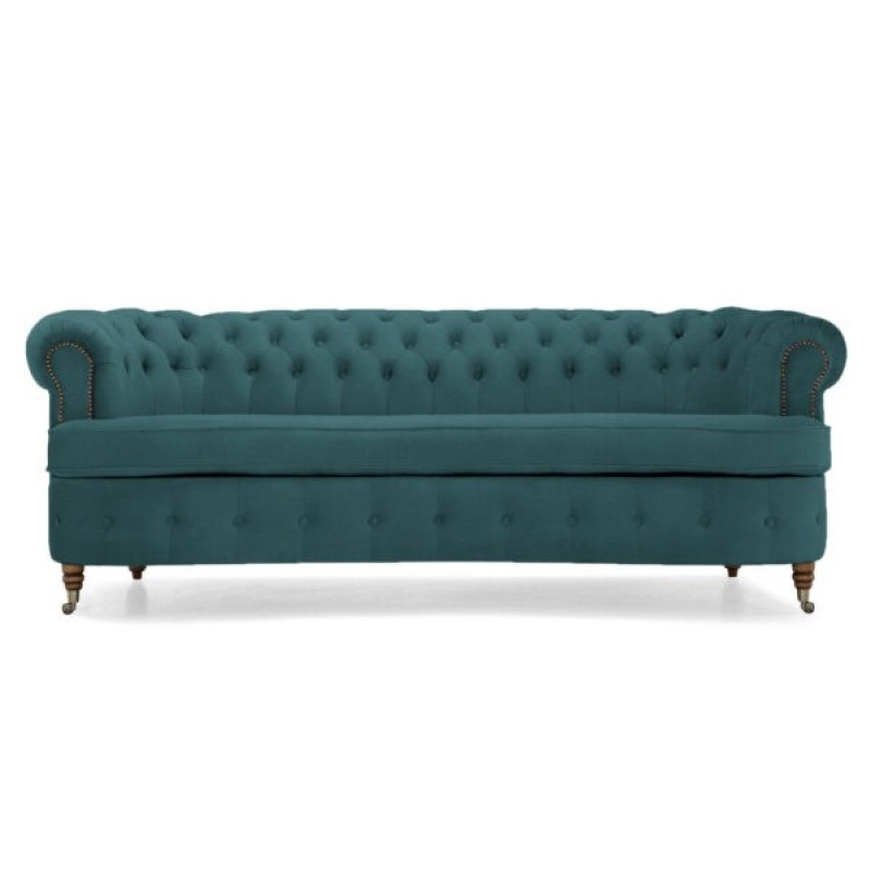 Chesterfield Deluxe 3-θέσιoς Κυρτός Καναπές Βελούδο Πετρόλ 230x86x80cm