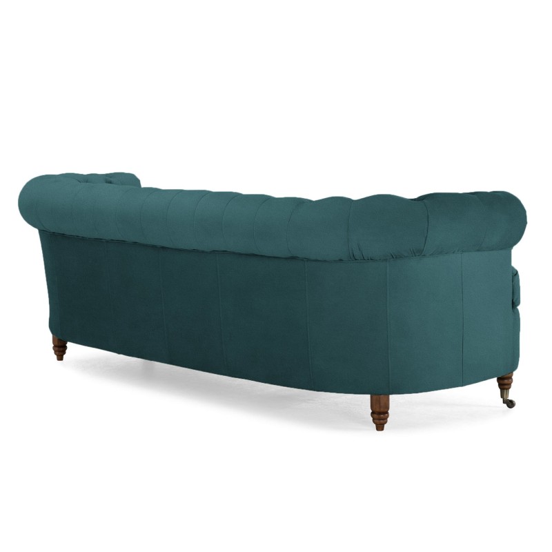 Chesterfield Deluxe 3-θέσιoς Κυρτός Καναπές Βελούδο Πετρόλ 230x86x80cm