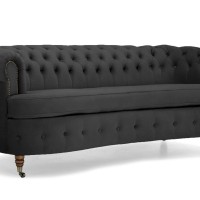 Chesterfield Deluxe 3-θέσιoς Κυρτός Καναπές Βελούδο Σκούρο Γκρι 230x86x80cm