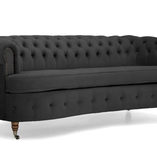 Chesterfield Deluxe 3-θέσιoς Κυρτός Καναπές Βελούδο Σκούρο Γκρι 230x86x80cm 