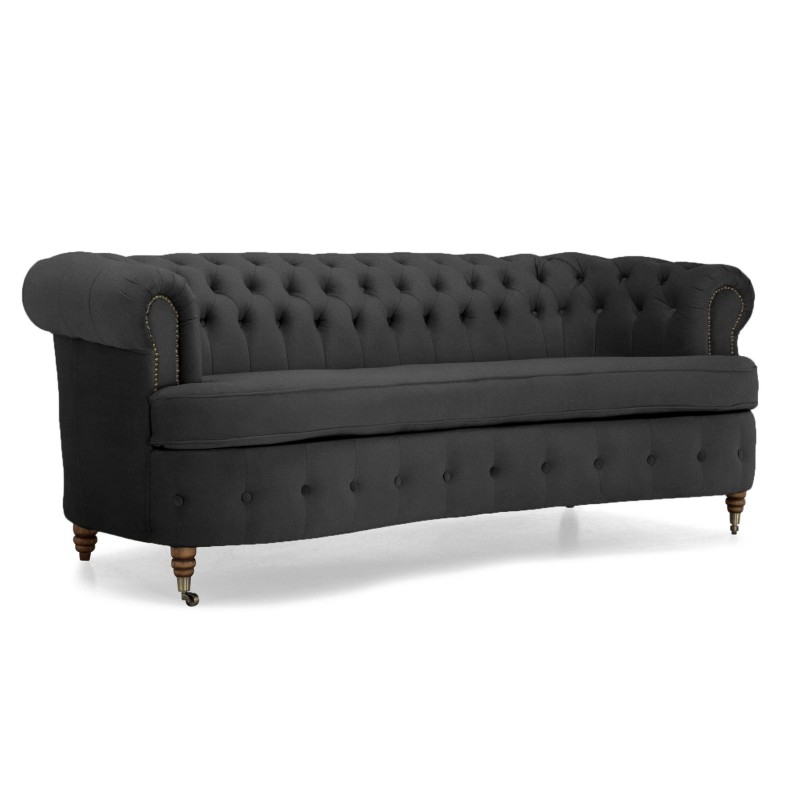 Chesterfield Deluxe 3-θέσιoς Κυρτός Καναπές Βελούδο Σκούρο Γκρι 230x86x80cm
