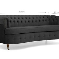 Chesterfield Deluxe 3-θέσιoς Κυρτός Καναπές Βελούδο Σκούρο Γκρι 230x86x80cm