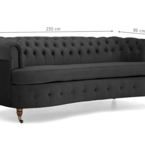 Chesterfield Deluxe 3-θέσιoς Κυρτός Καναπές Βελούδο Σκούρο Γκρι 230x86x80cm 