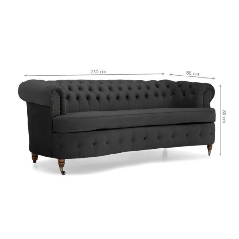 Chesterfield Deluxe 3-θέσιoς Κυρτός Καναπές Βελούδο Σκούρο Γκρι 230x86x80cm