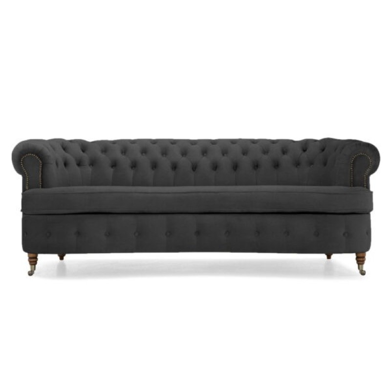Chesterfield Deluxe 3-θέσιoς Κυρτός Καναπές Βελούδο Σκούρο Γκρι 230x86x80cm