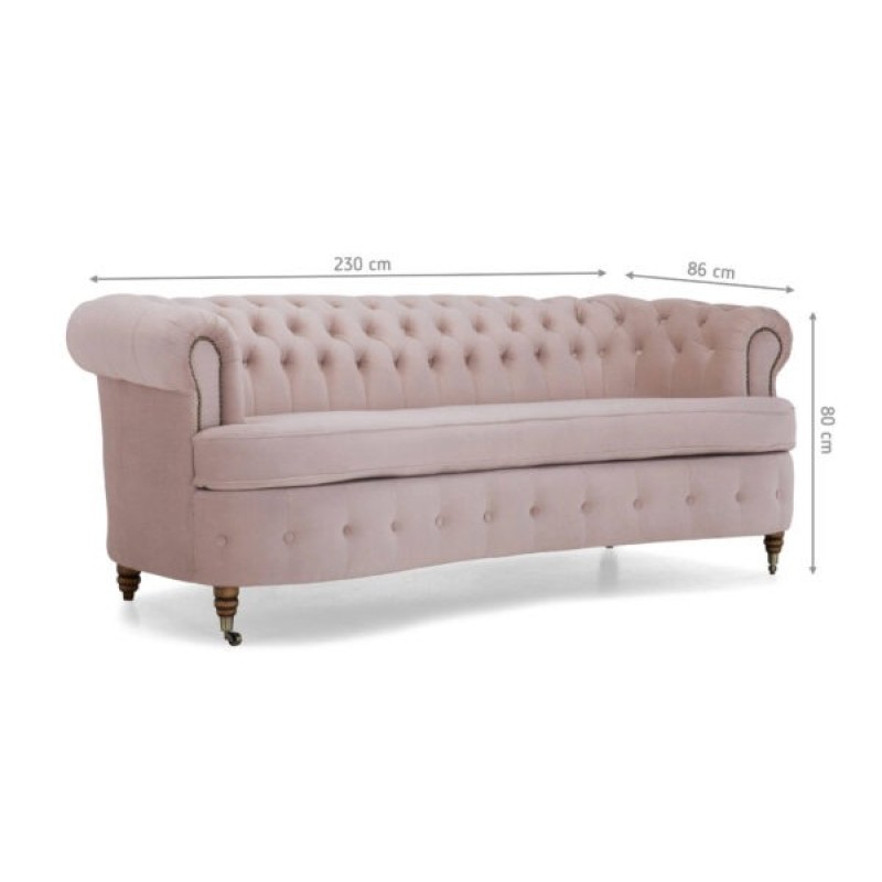 Chesterfield Deluxe 3-θέσιoς Κυρτός Καναπές Βελούδο Ροζ Γιασεμί 230x86x80cm