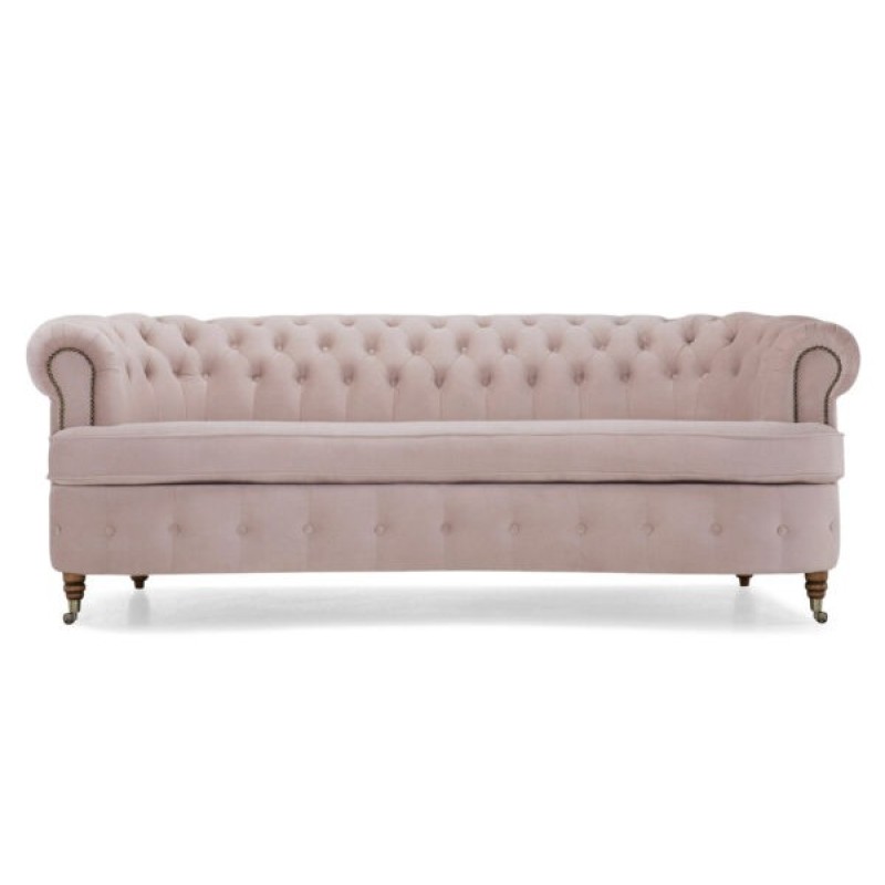 Chesterfield Deluxe 3-θέσιoς Κυρτός Καναπές Βελούδο Ροζ Γιασεμί 230x86x80cm