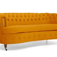 Chesterfield Deluxe 3-θέσιoς Κυρτός Καναπές Βελούδο Μουσταρδί 230x86x80cm