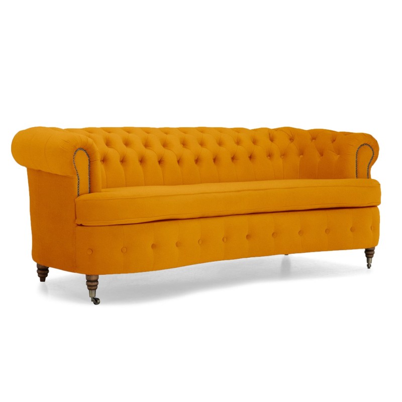 Chesterfield Deluxe 3-θέσιoς Κυρτός Καναπές Βελούδο Μουσταρδί 230x86x80cm