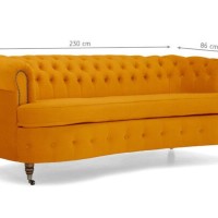 Chesterfield Deluxe 3-θέσιoς Κυρτός Καναπές Βελούδο Μουσταρδί 230x86x80cm