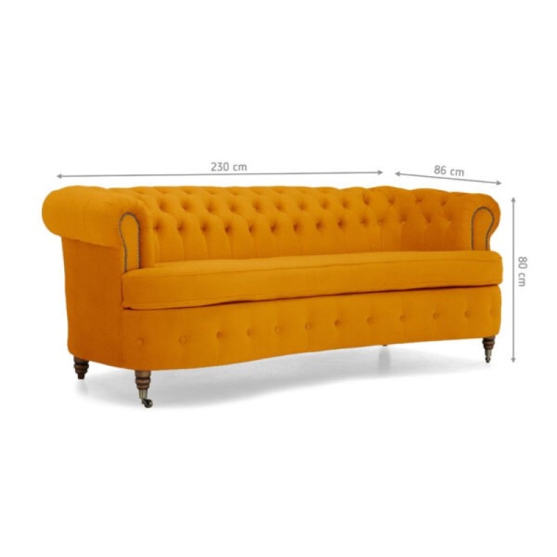 Chesterfield Deluxe 3-θέσιoς Κυρτός Καναπές Βελούδο Μουσταρδί 230x86x80cm