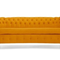 Chesterfield Deluxe 3-θέσιoς Κυρτός Καναπές Βελούδο Μουσταρδί 230x86x80cm