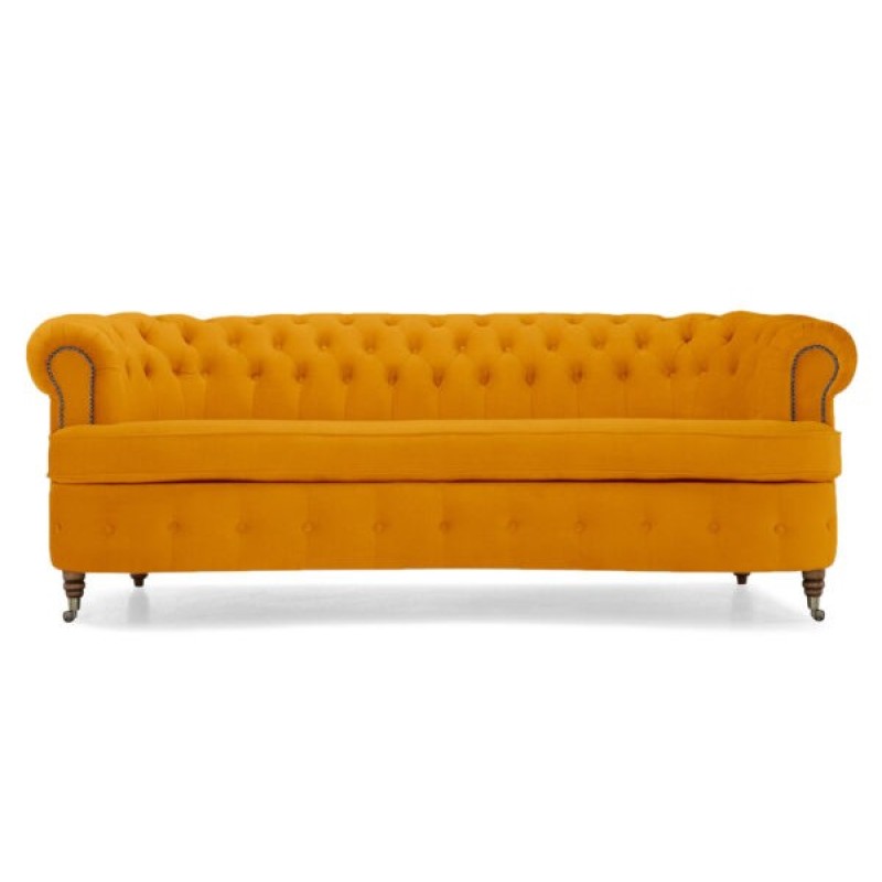 Chesterfield Deluxe 3-θέσιoς Κυρτός Καναπές Βελούδο Μουσταρδί 230x86x80cm