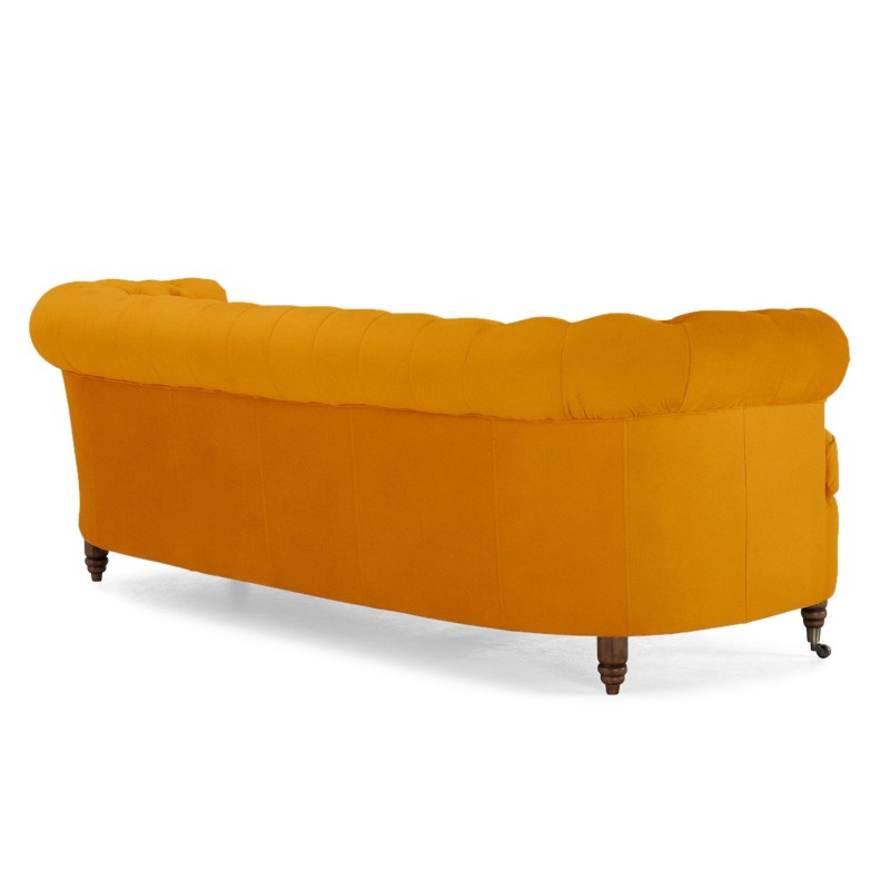 Chesterfield Deluxe 3-θέσιoς Κυρτός Καναπές Βελούδο Μουσταρδί 230x86x80cm