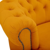 Chesterfield Deluxe 3-θέσιoς Κυρτός Καναπές Βελούδο Μουσταρδί 230x86x80cm