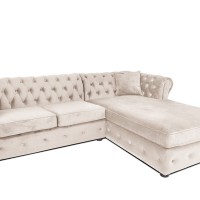 Γωνιακός Καναπές Κρεβάτι Crista Chesterfield  σε Μπέζ βελούδο 245x175x85cm