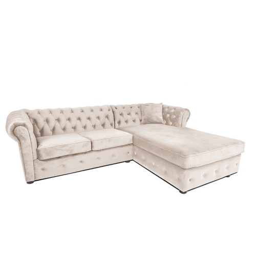 Γωνιακός Καναπές Κρεβάτι Crista Chesterfield  σε Μπέζ βελούδο 245x175x85cm