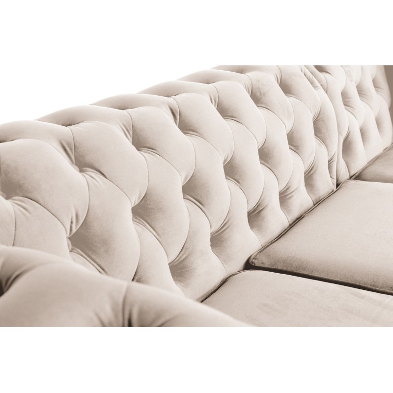 Γωνιακός Καναπές Κρεβάτι Crista Chesterfield  σε Μπέζ βελούδο 245x175x85cm