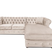 Γωνιακός Καναπές Κρεβάτι Crista Chesterfield  σε Μπέζ βελούδο 245x175x85cm
