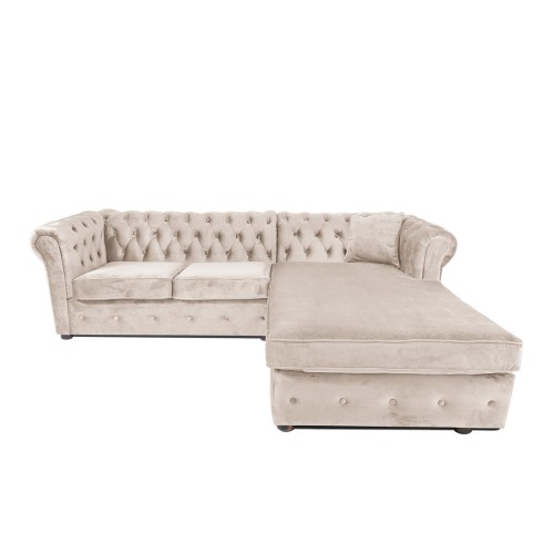 Γωνιακός Καναπές Κρεβάτι Crista Chesterfield  σε Μπέζ βελούδο 245x175x85cm