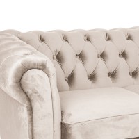 Γωνιακός Καναπές Κρεβάτι Crista Chesterfield  σε Μπέζ βελούδο 245x175x85cm