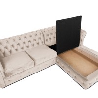 Γωνιακός Καναπές Κρεβάτι Crista Chesterfield  σε Μπέζ βελούδο 245x175x85cm