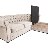 Γωνιακός Καναπές Κρεβάτι Crista Chesterfield  σε Μπέζ βελούδο 245x175x85cm