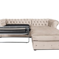 Γωνιακός Καναπές Κρεβάτι Crista Chesterfield  σε Μπέζ βελούδο 245x175x85cm