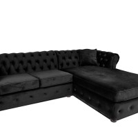 Γωνιακός Καναπές Κρεβάτι Crista Chesterfield  σε Μαύρο βελούδο 245x175x85cm