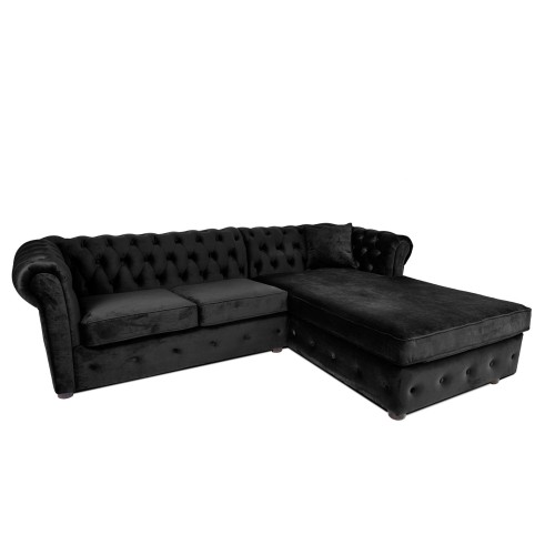 Γωνιακός Καναπές Κρεβάτι Crista Chesterfield  σε Μαύρο βελούδο 245x175x85cm